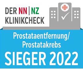 Logo vom NN NZ Klinikcheck mit Schriftzug Prostataentfernung Prostatakrebs Sieger 2022